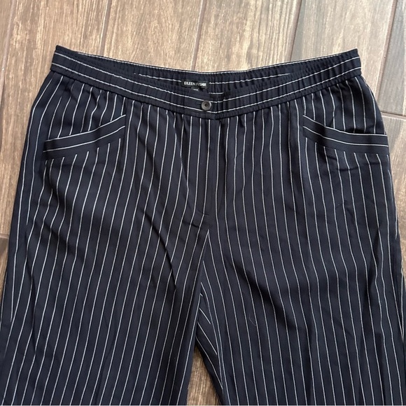 Eileen Fisher Pinstriped Pull On Wide Leg Crop Pants in Navy Blue Sz XL - Picture 4 of 8